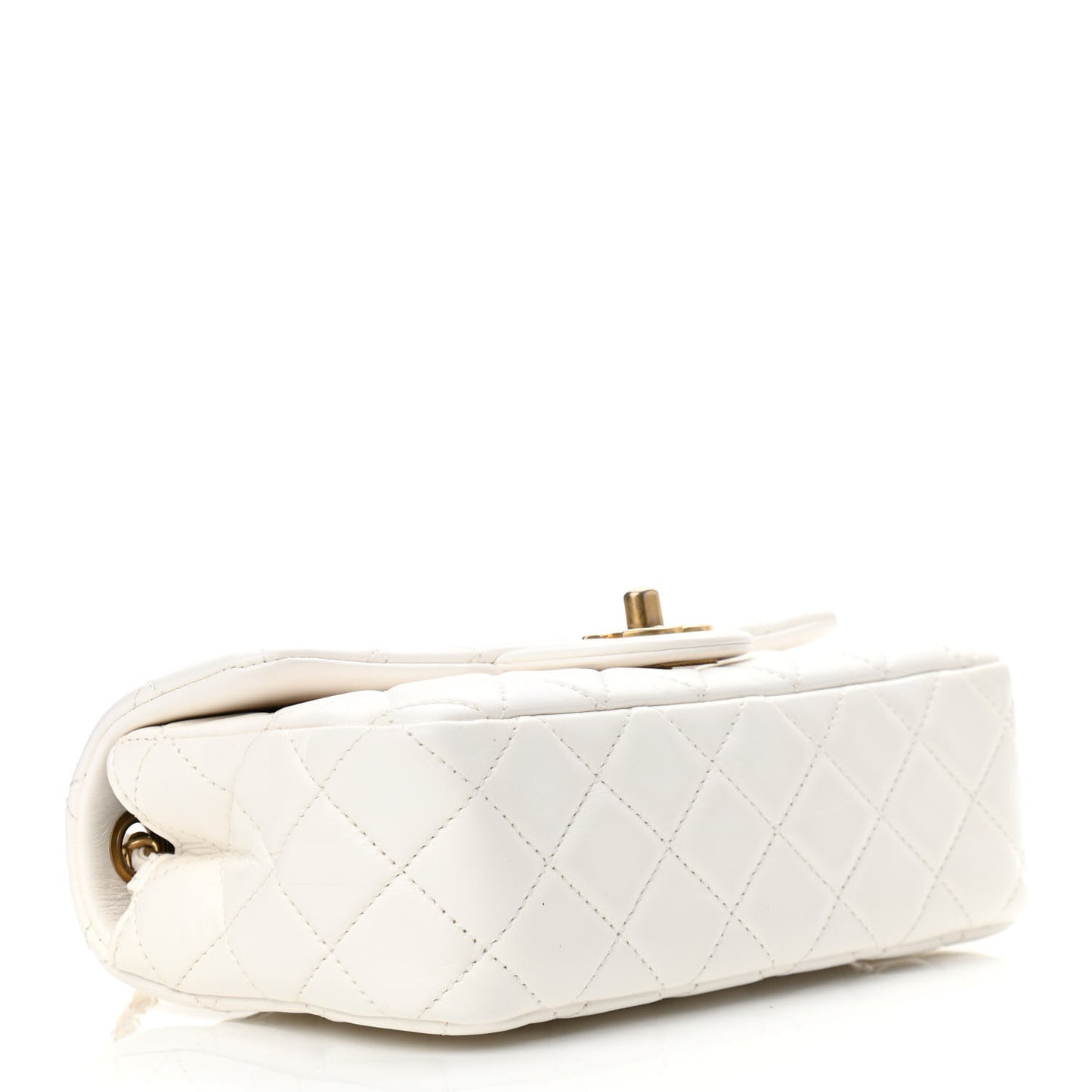 Lambskin Quilted Mini Rectangular Pearl Crush Flap White