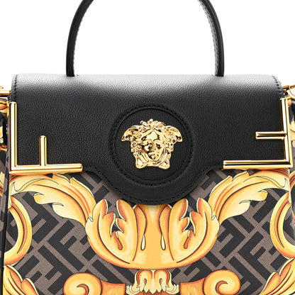 Versace X FENDI Grained Calfskin Fendace La Medusa Medium Top Handle Bag Black Multicolor 7 of 9