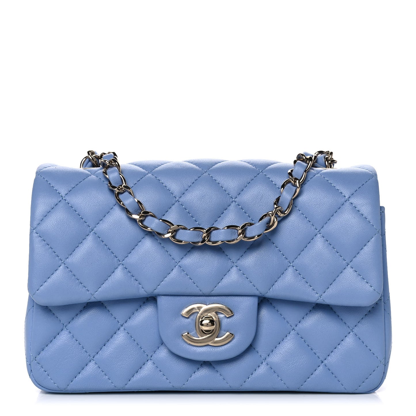 Lambskin Quilted Mini Rectangular Flap Light Blue
