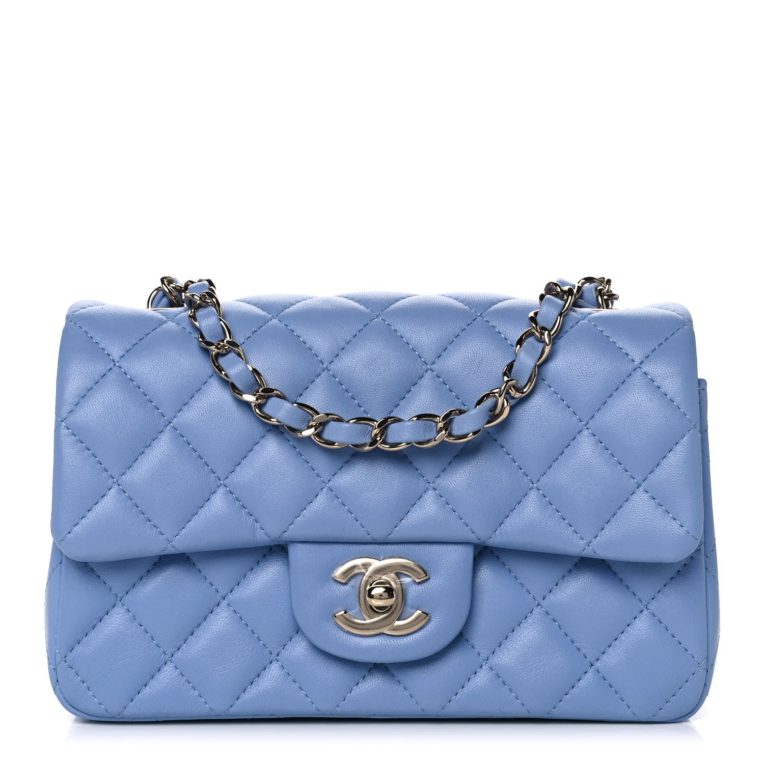 Chanel Lambskin Quilted Mini Rectangular Flap Light Blue 1 of 12
