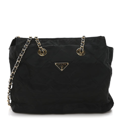 Nylon Tessuto Quilted Shoulder Bag Black