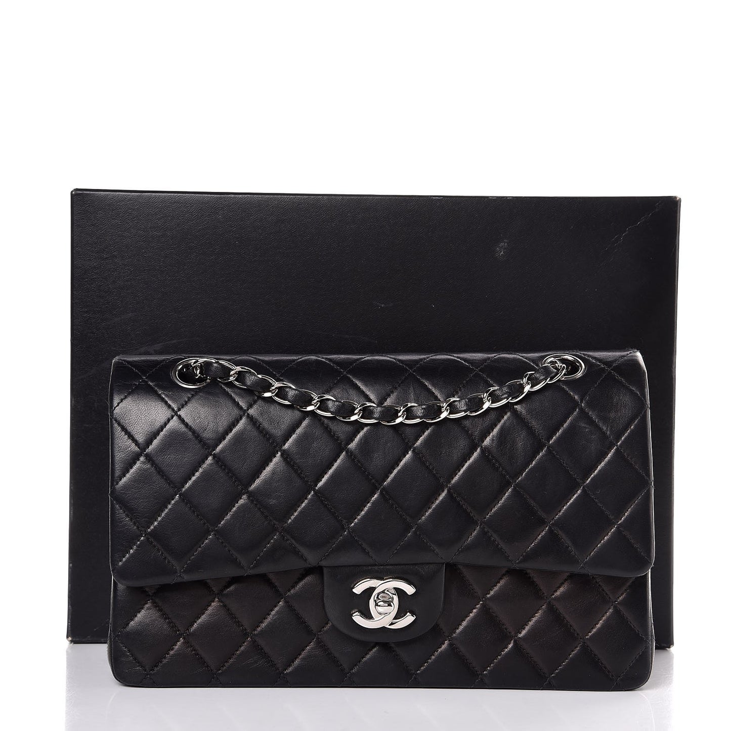 Lambskin Quilted Medium Double Flap Black