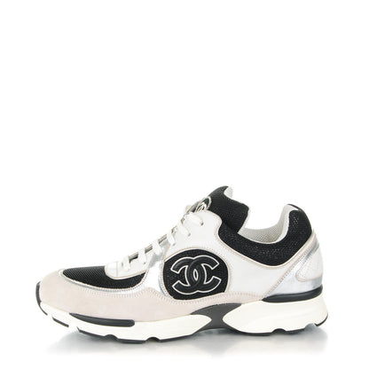 Chanel Suede Calfskin CC Sneakers 40.5 Black White Silver 1 of 8