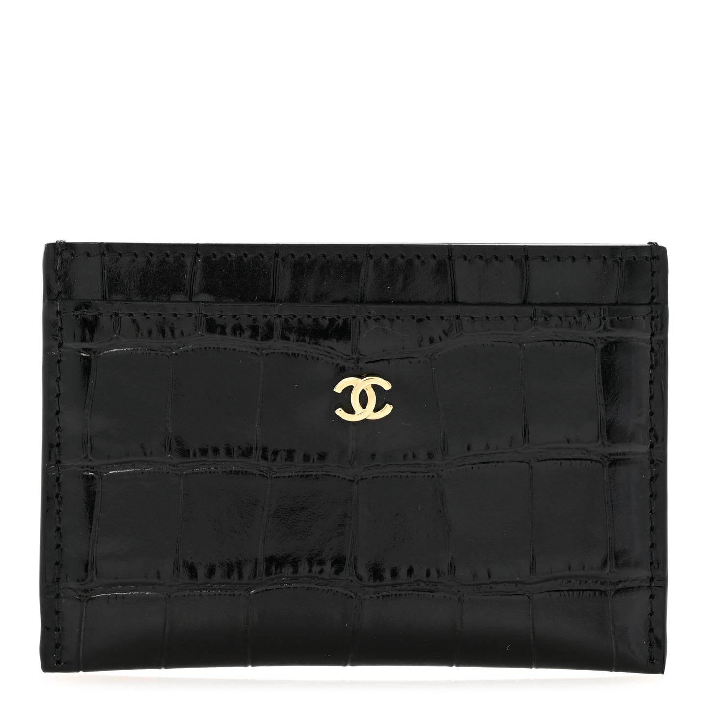 Calfskin Crocodile Embossed Crococo Card Holder Black
