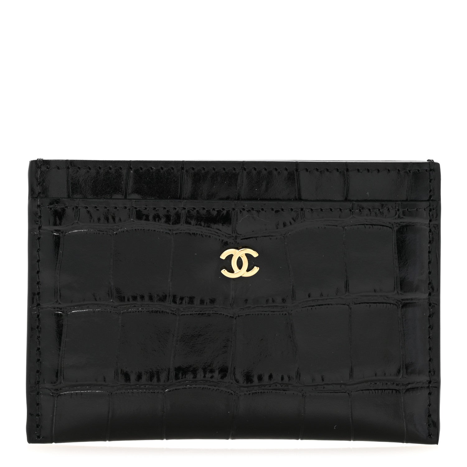 Chanel Calfskin Crocodile Embossed Crococo Card Holder Black 1 of 8