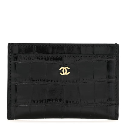 Chanel Calfskin Crocodile Embossed Crococo Card Holder Black 1 of 8