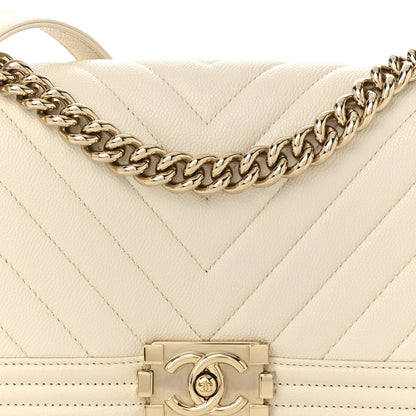 Chanel Caviar Chevron Quilted Medium Boy Flap White 14 of 19