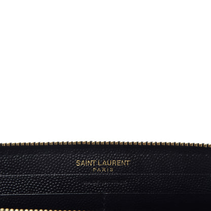 Saint Laurent Grain De Poudre Matelasse Chevron Monogram Zip Around Wallet Black 6 of 6
