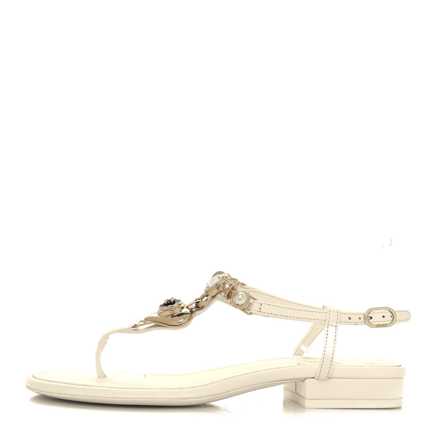 Lambskin Metal Heart Thong Sandals 36 White