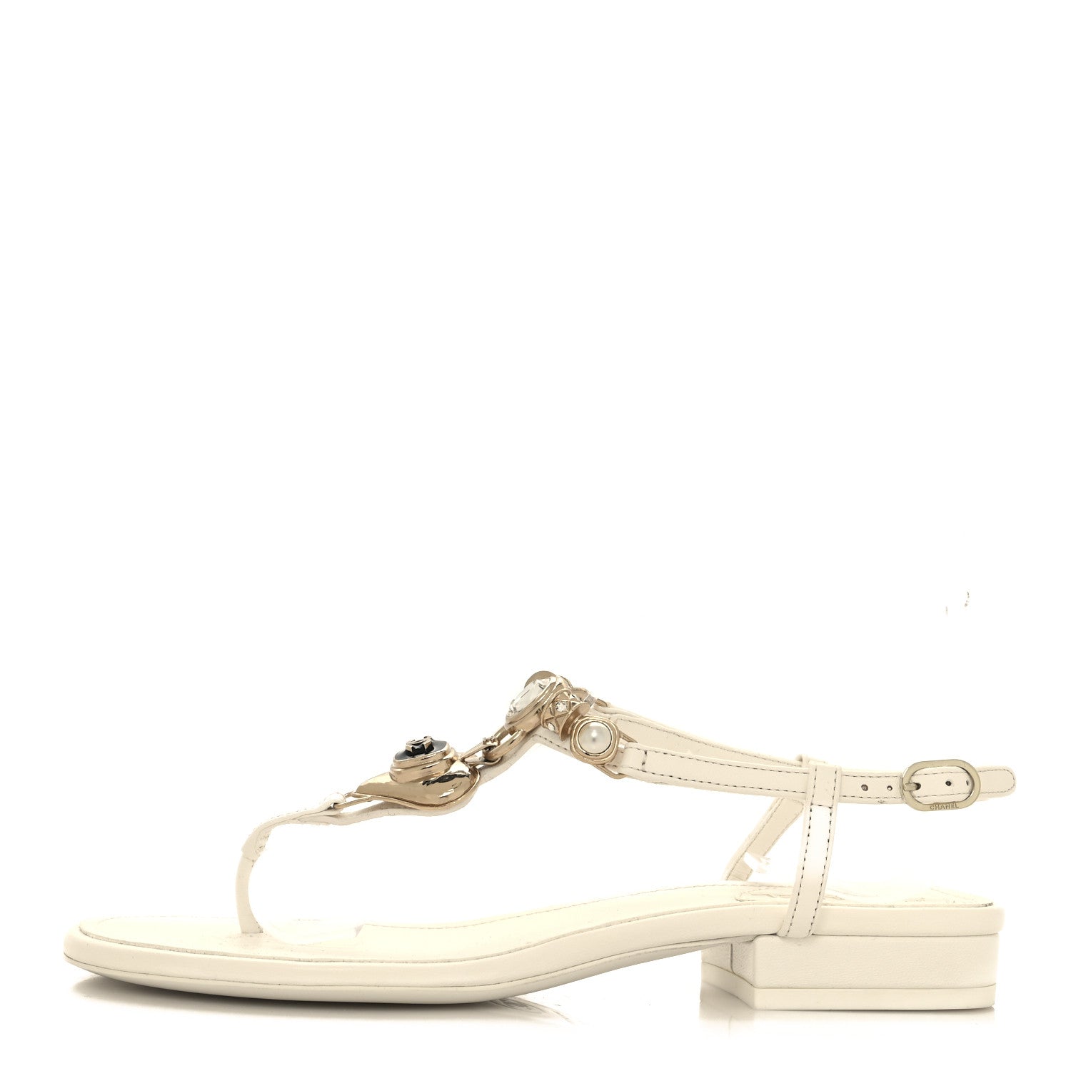 Chanel Lambskin Metal Heart Thong Sandals 36 White 1 of 8