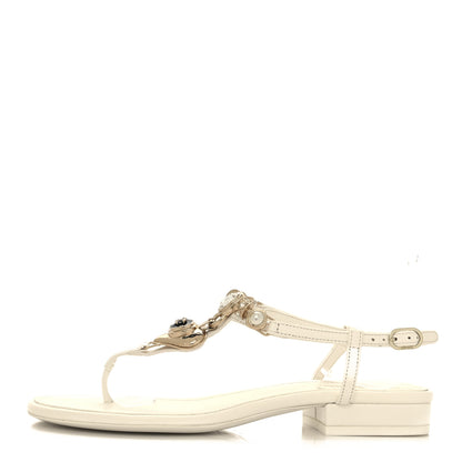 Chanel Lambskin Metal Heart Thong Sandals 36 White 1 of 8