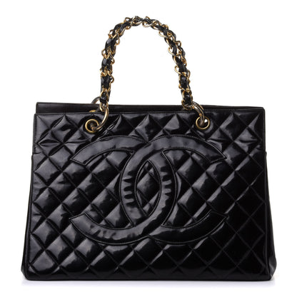 Chanel Patent Quilted Grand Shopping Tote GST Black 1 of 10