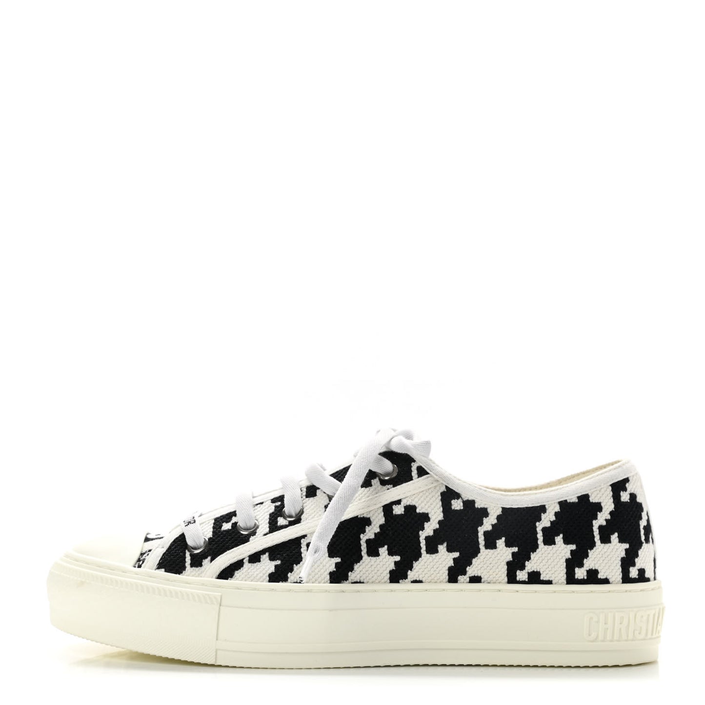 Canvas Macro Houndstooth Embroidered Womens Walk'N'Dior Low Top Sneakers 37.5 White Black