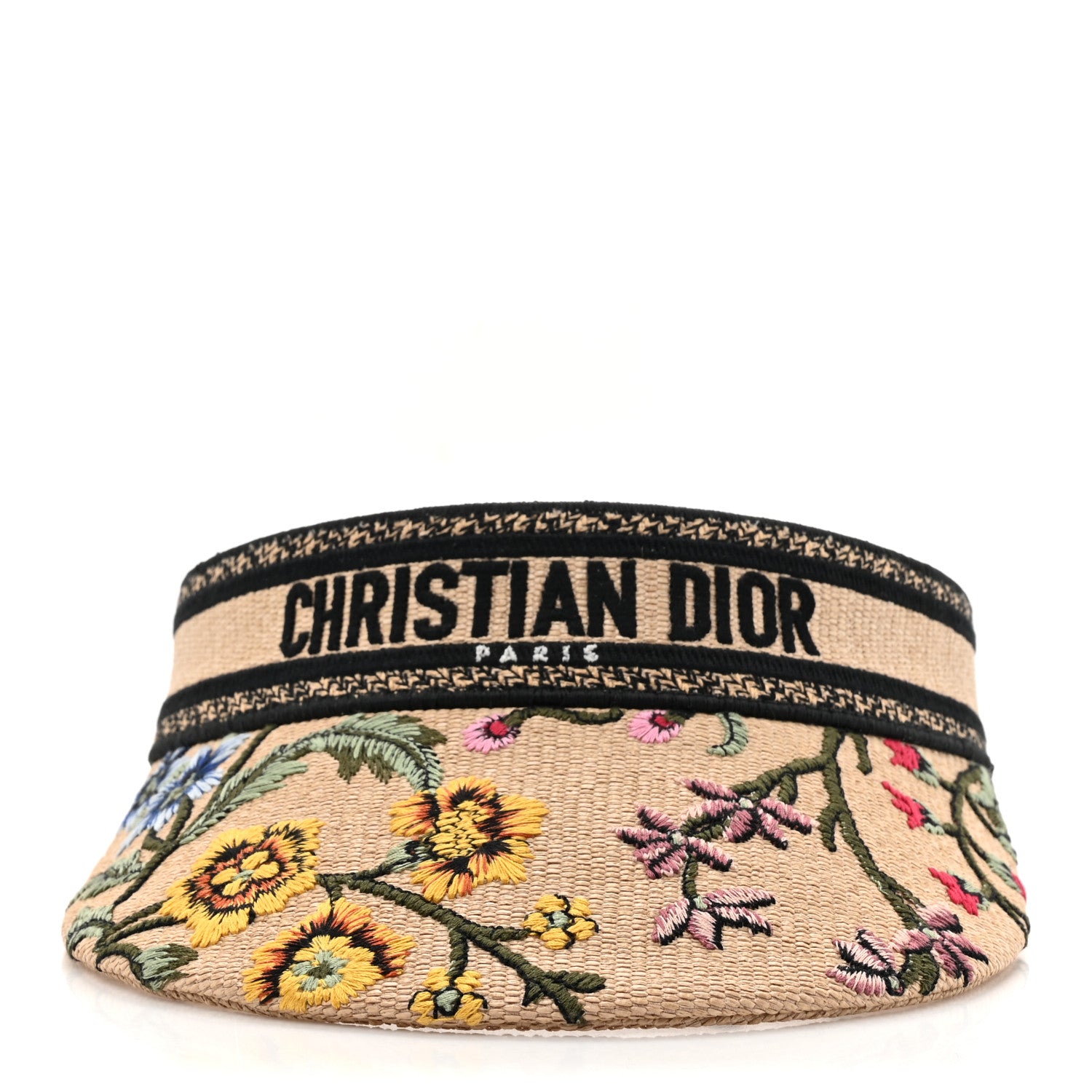 Christian Dior Raffia Embroidered Petites Fleurs Visor Natural 3 of 8