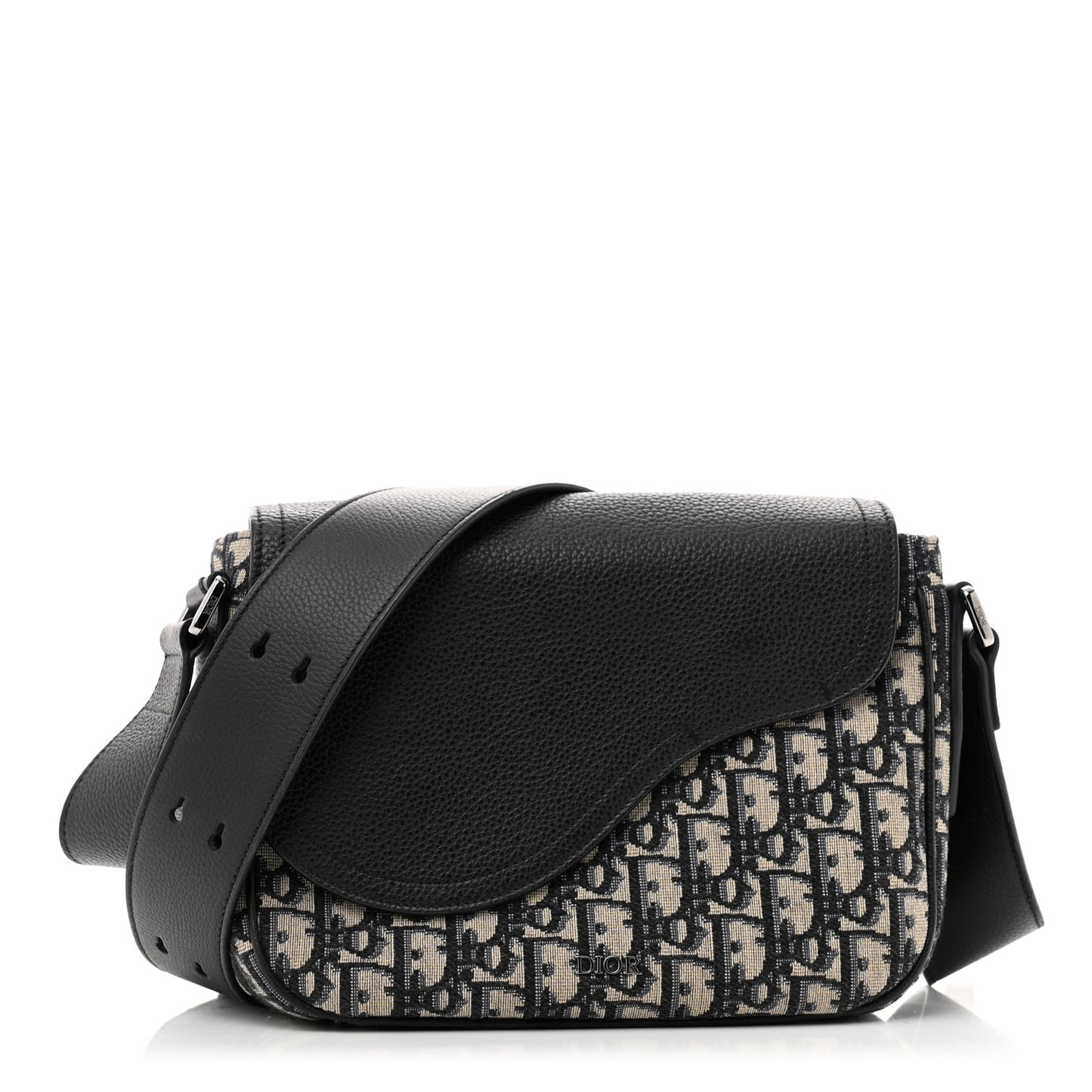 Grained Calfskin Oblique Mini Saddle Messenger Black