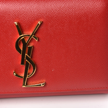 Saint Laurent Grain De Poudre Small Monogram Kate Satchel Red 8 of 11