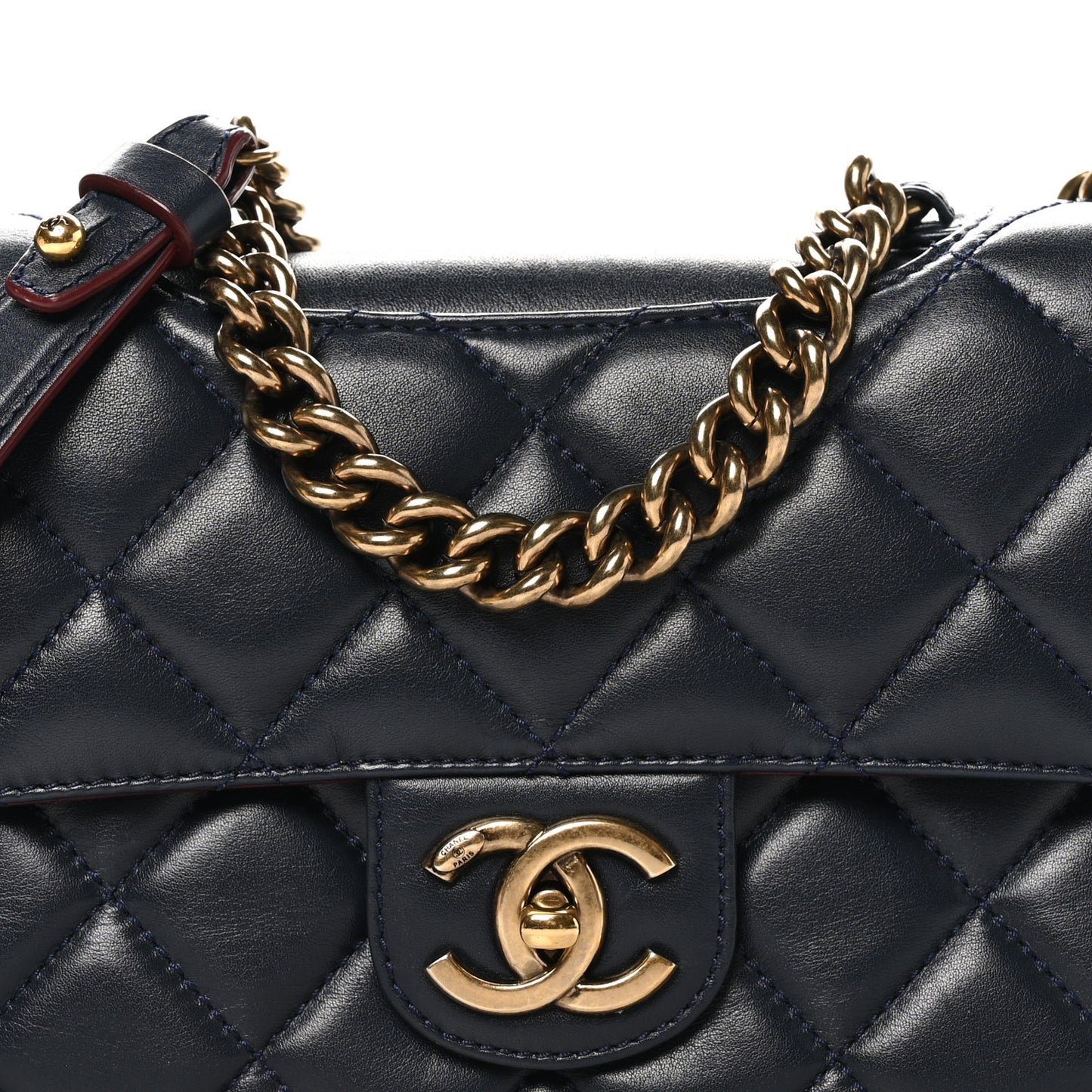 Lambskin Quilted Medium Perfect Edge Flap Navy