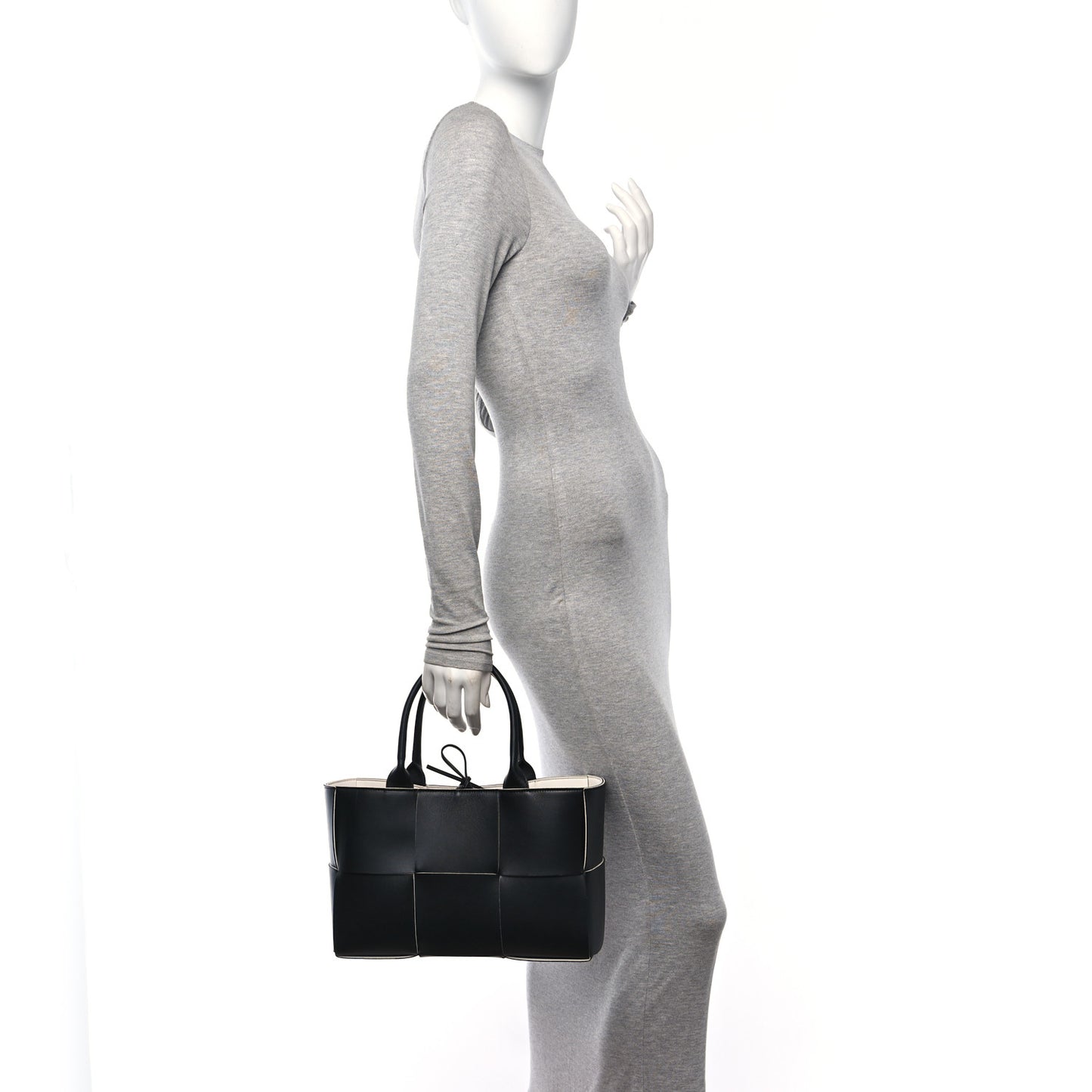 Nappa Maxi Intrecciato Small Arco Tote Black White