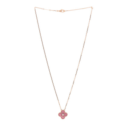 Van Cleef & Arpels 18K Rose Gold Diamond Rhodonite Vintage Alhambra Pendant Necklace 3 of 5