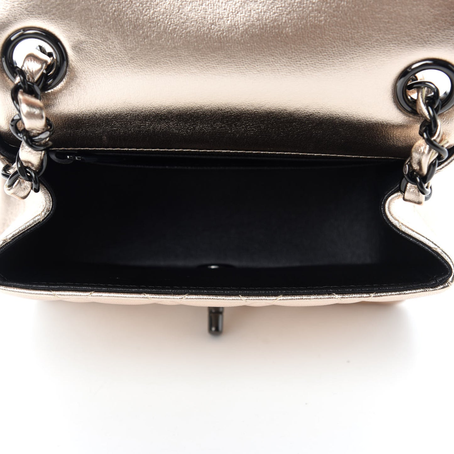 Metallic Lambskin Quilted Mini Square Flap Gold Black