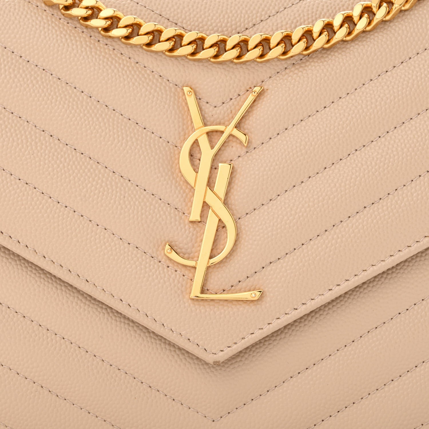 Saint Laurent Grain De Poudre Matelasse Chevron Monogram Chain Wallet Nude Powder 9 of 13