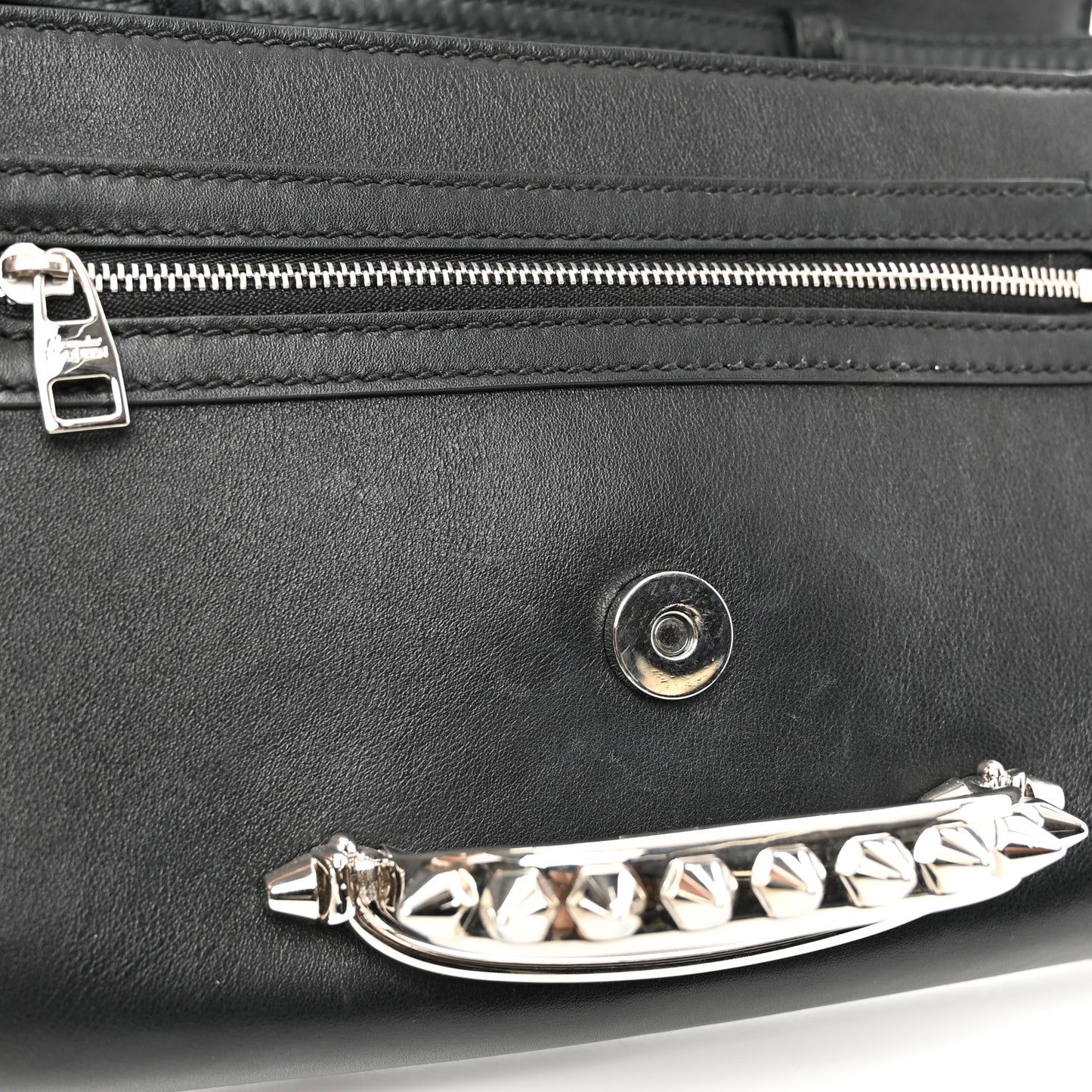 Calfskin Studded The Story Shoulder Bag Black