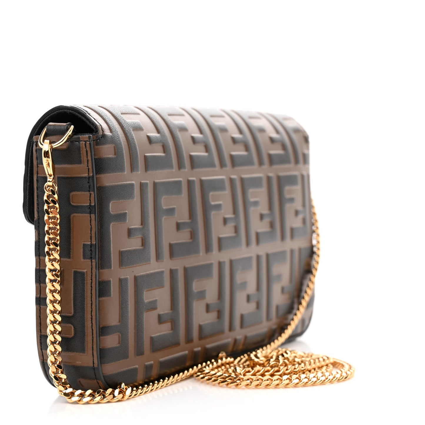 Vitello Soft F is Fendi Bi-Color FF 1974 Embossed Envelope Wallet On Chain with Pouches Maya Black