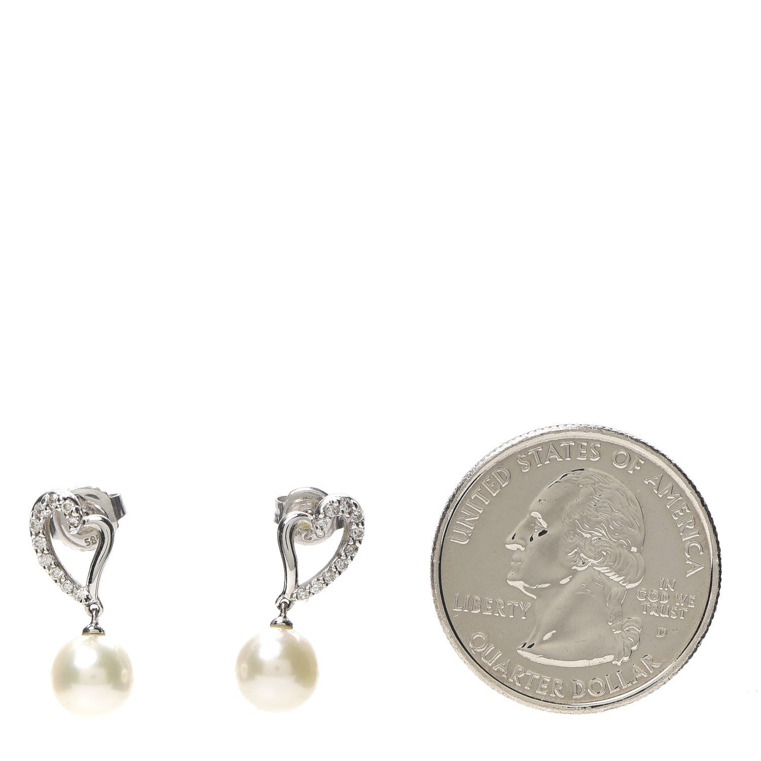 Mikimoto 14K White Gold Diamond Akoya Pearl 7mm Blue Lagoon Heart Earrings 2 of 5