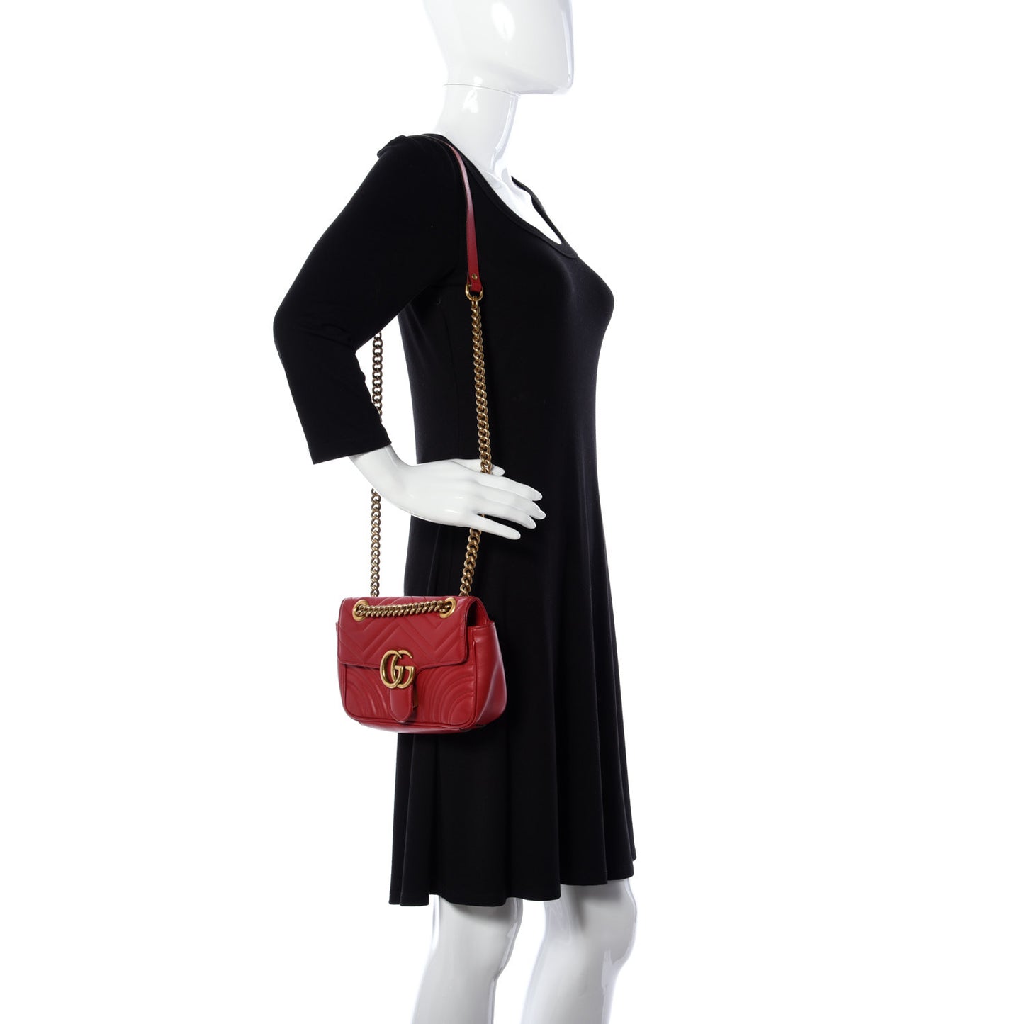 Calfskin Matelasse Mini GG Marmont Shoulder Bag Hibiscus Red