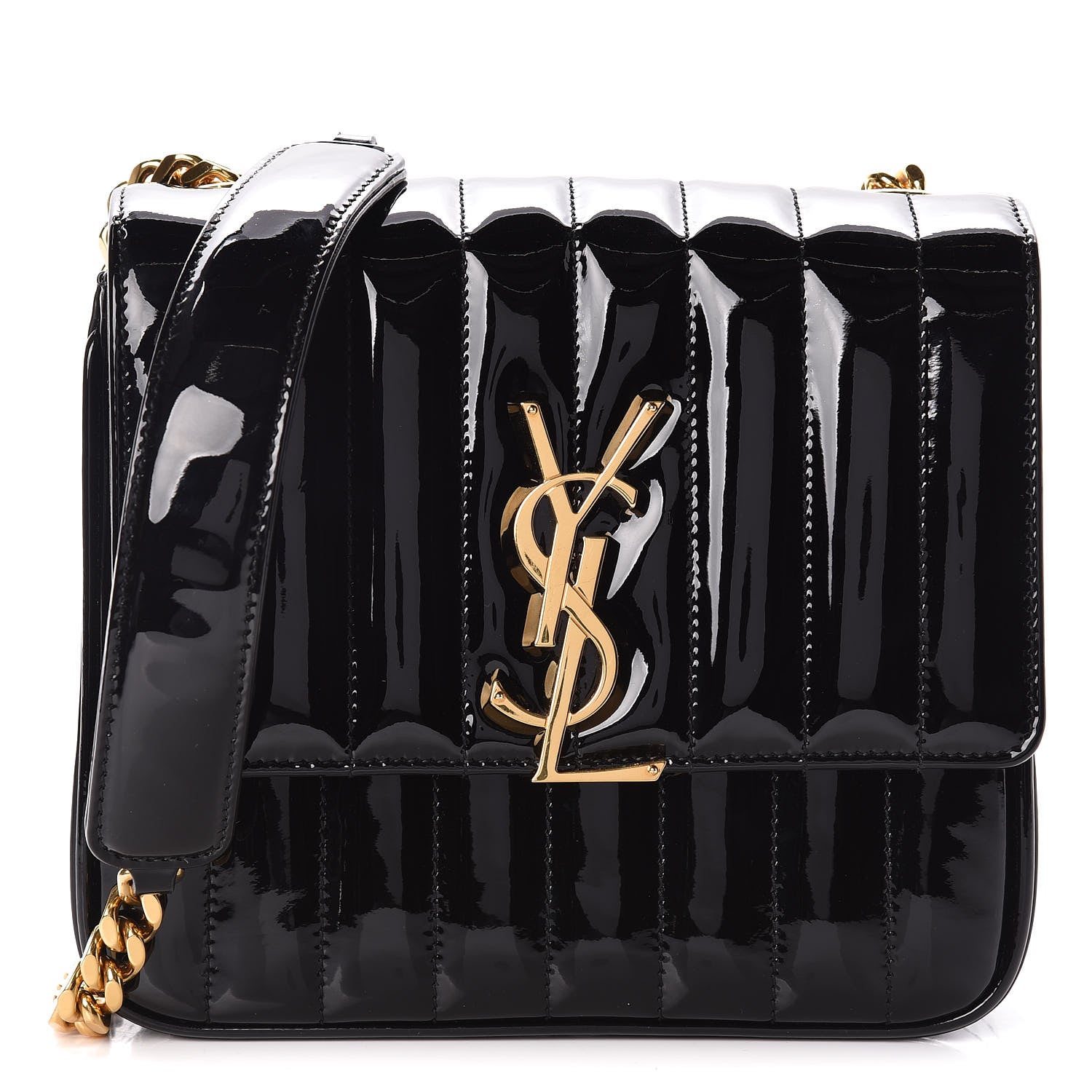 Saint Laurent Patent Calfskin Matelasse Monogram Medium Vicky Chain Bag Black 1 of 9