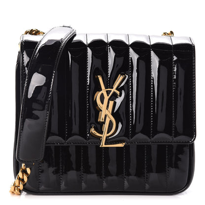 Saint Laurent Patent Calfskin Matelasse Monogram Medium Vicky Chain Bag Black 1 of 9