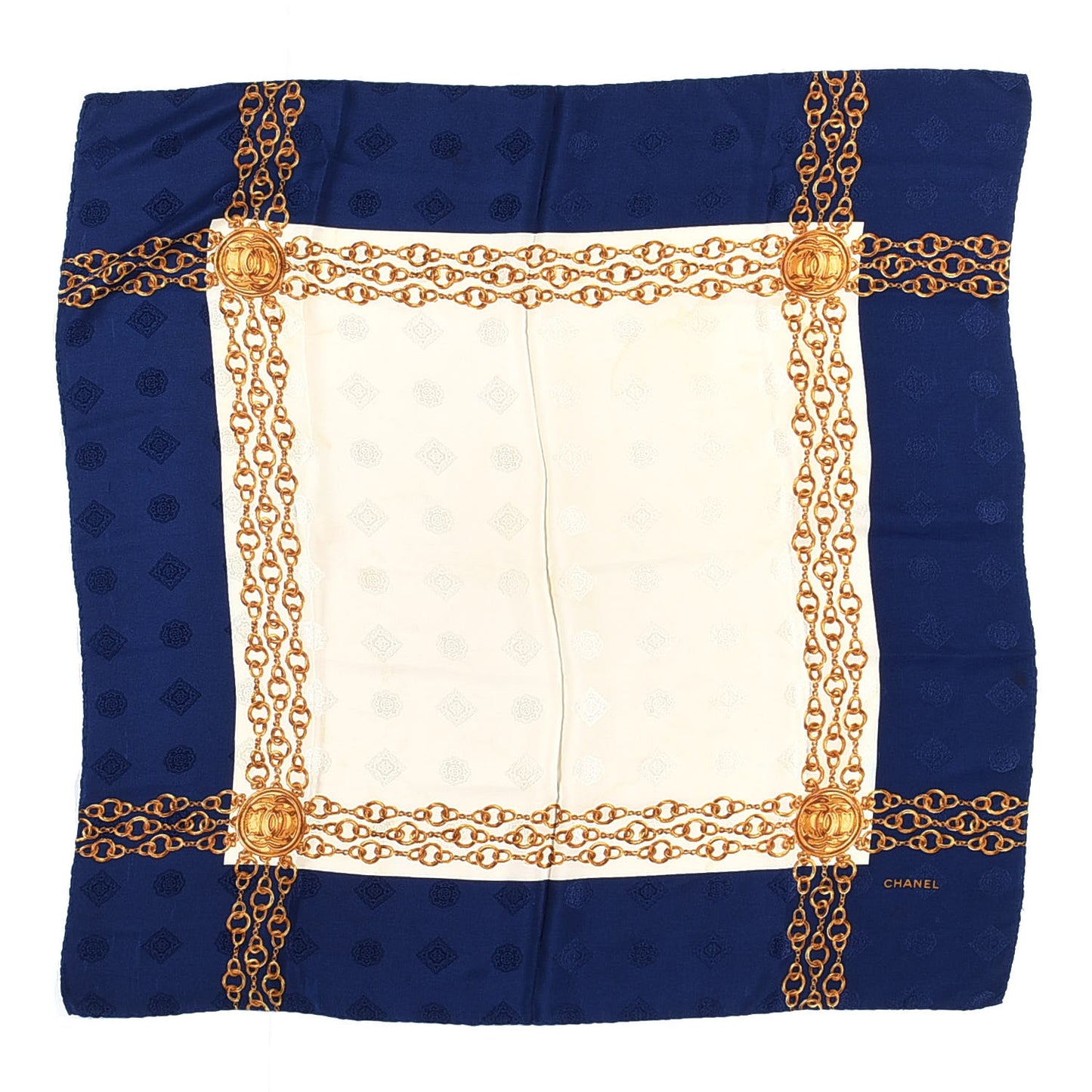Silk CC Chain Scarf Navy White