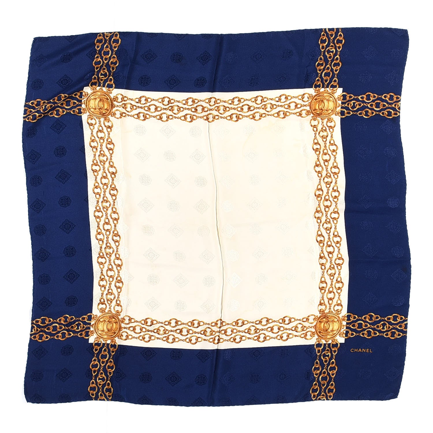 Chanel Silk CC Chain Scarf Navy White 1 of 2