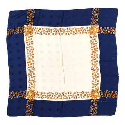Chanel Silk CC Chain Scarf Navy White 1 of 2