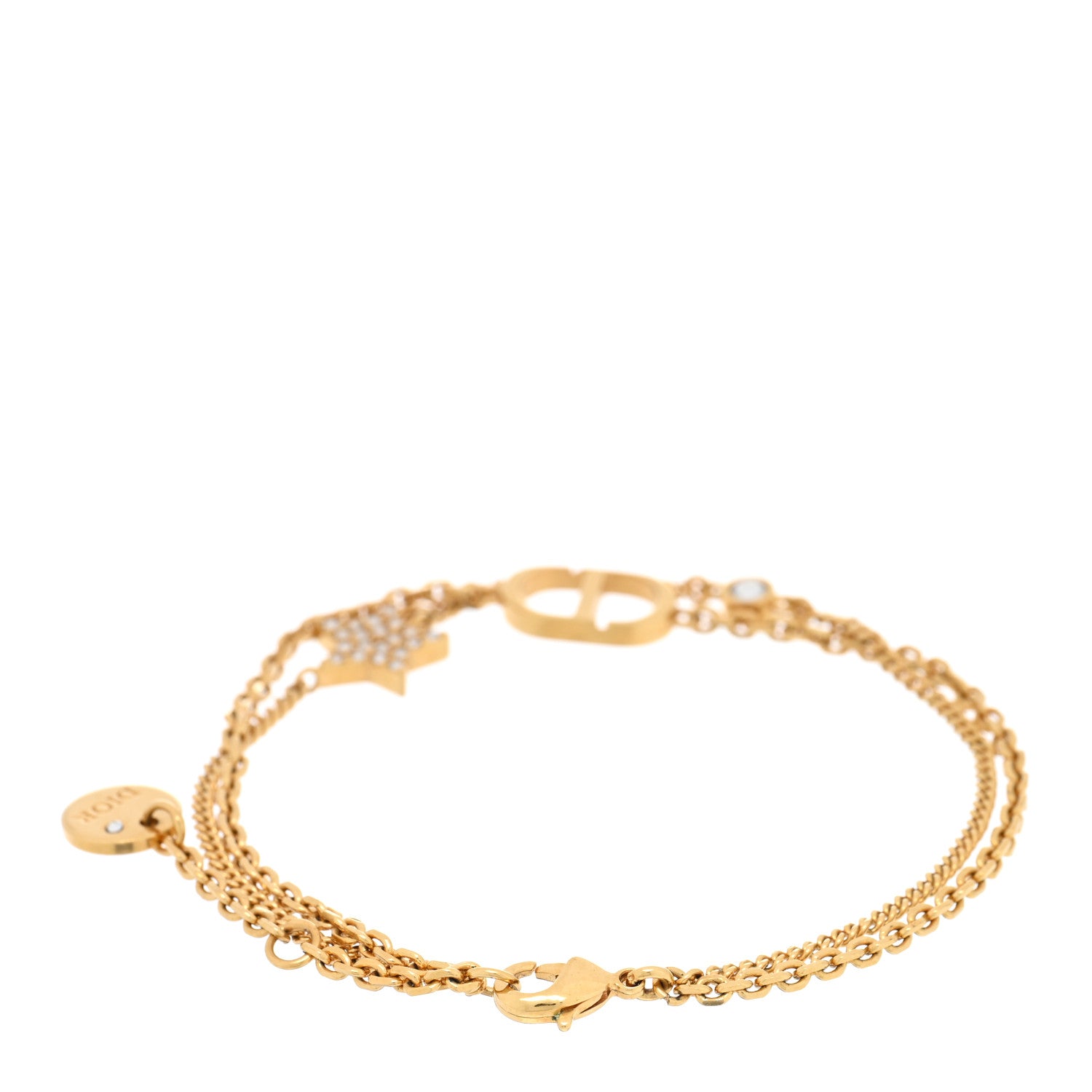 Christian Dior Metal Crystal Petit CD Double Bracelet Gold 3 of 5