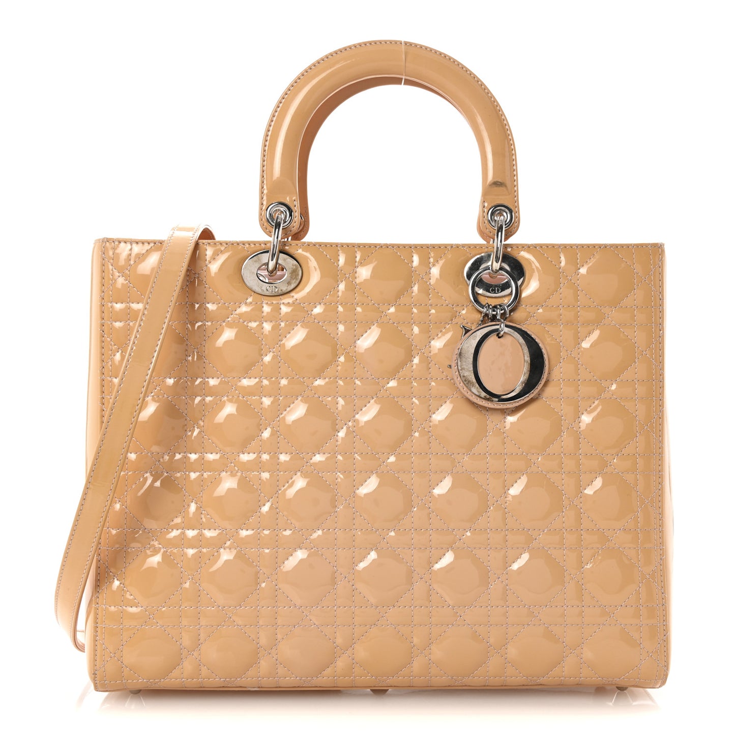 Patent Cannage Large Lady Dior Dark Beige
