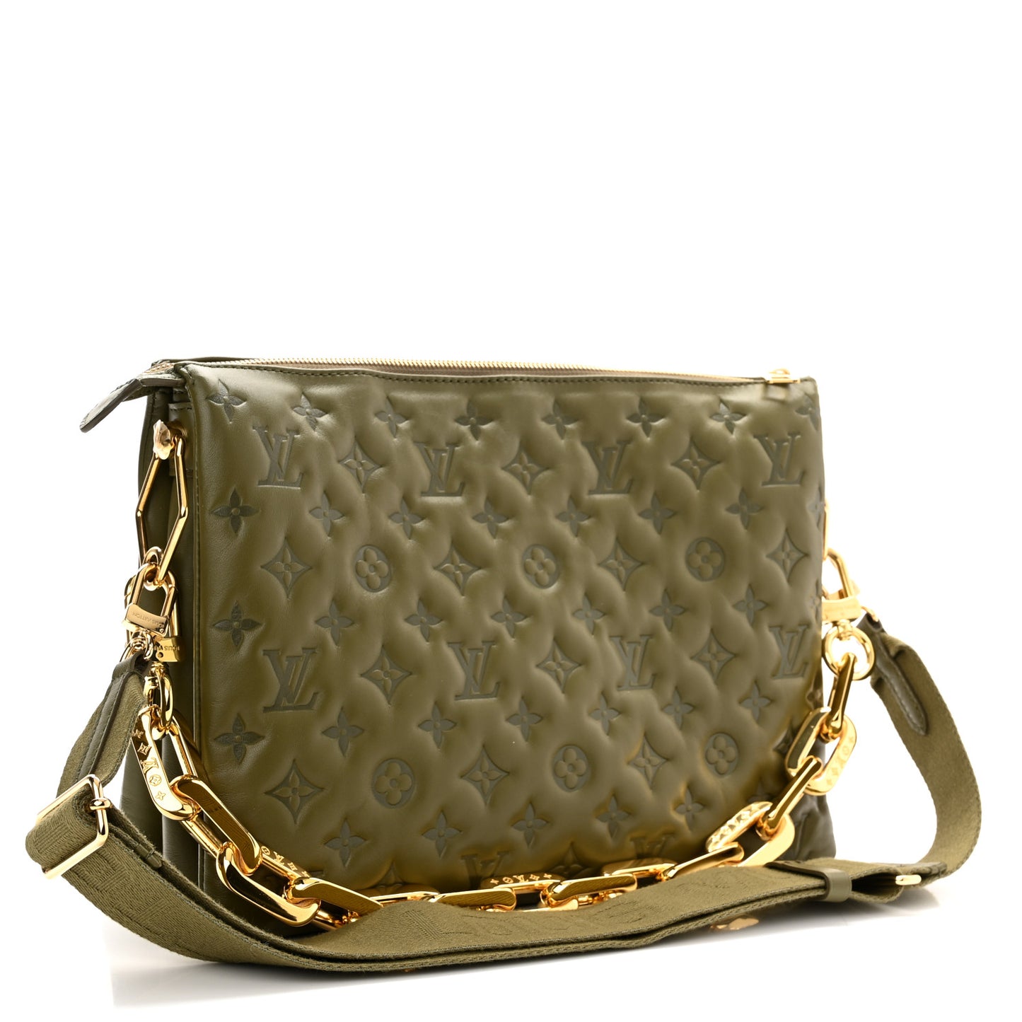 Lambskin Embossed Monogram Coussin MM Khaki