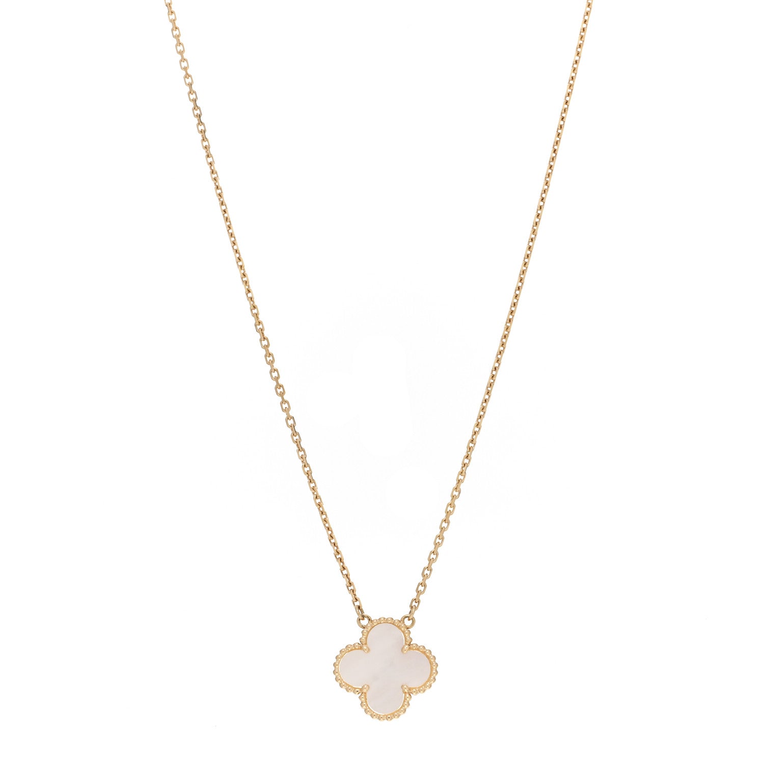 Van Cleef & Arpels 18K Yellow Gold Mother of Pearl Vintage Alhambra Pendant Necklace 1 of 5