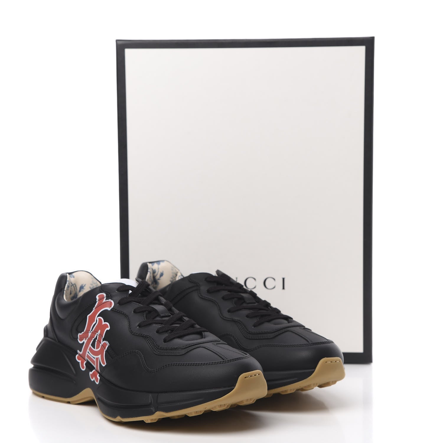 Gucci X MLB Calfskin LA Dodgers Mens Rhyton Sneakers 9 Black 9 of 9