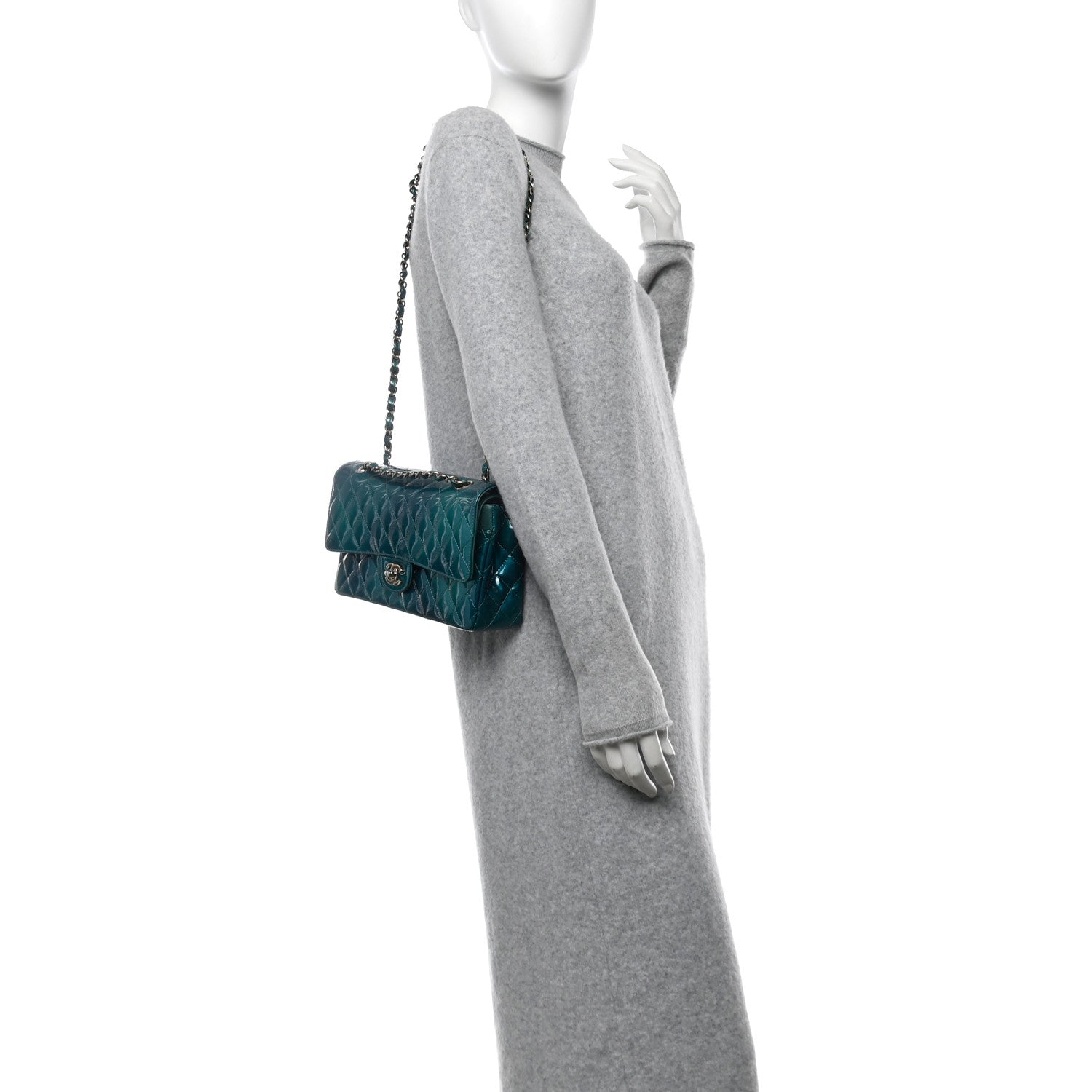 Chanel Shaded Patent Calfskin Quilted Medium Double Flap Green Blue 2 of 11
