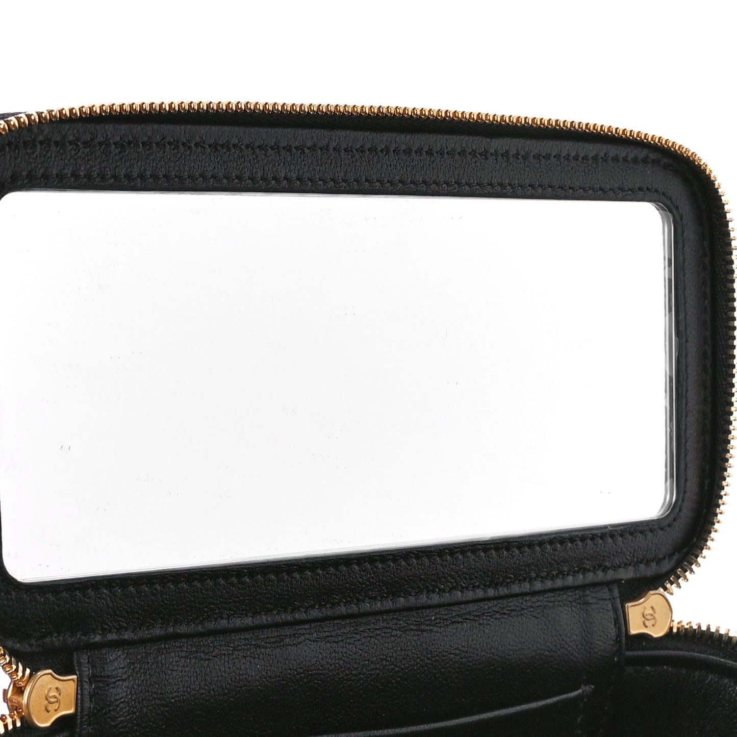 Lambskin Enamel Pearl Quilted Small Charm Me Vanity Case With Chain Black