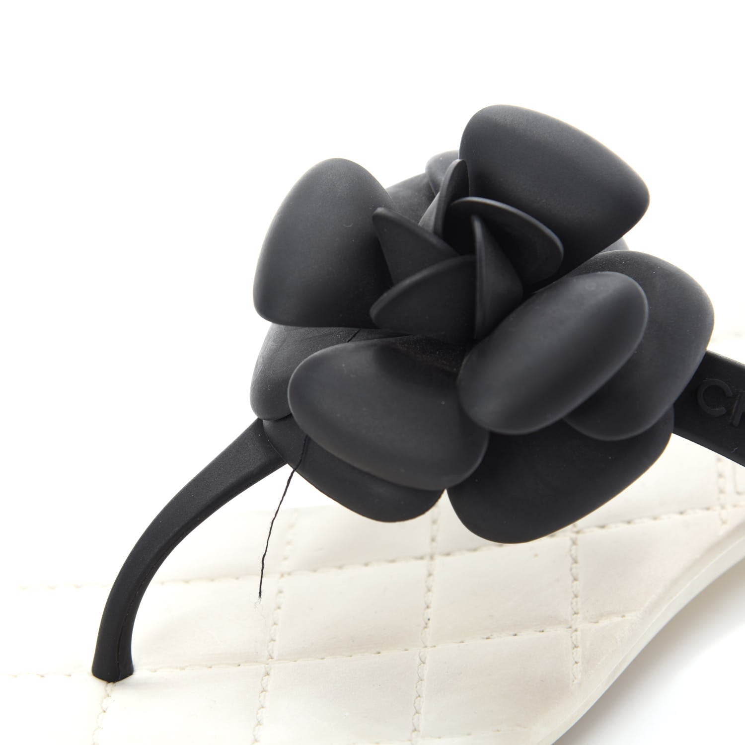 Chanel Jelly Quilted Camellia Thong Sandals 36 Black White 5 of 9