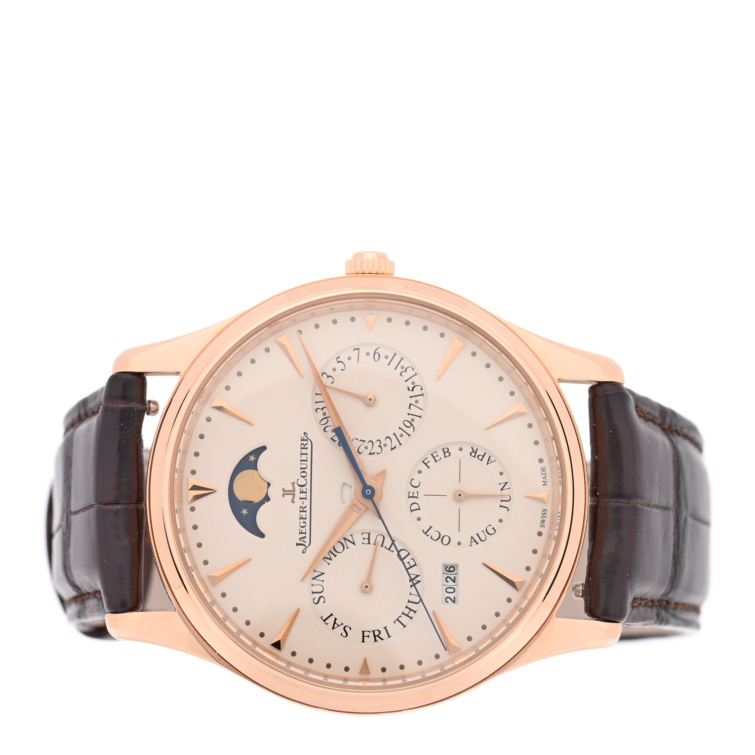 Jaeger-LeCoultre 18K Pink Gold Alligator 39mm Master Ultra Thin Perpetual Calendar Automatic Watch Beige Q1303520 2 of 5
