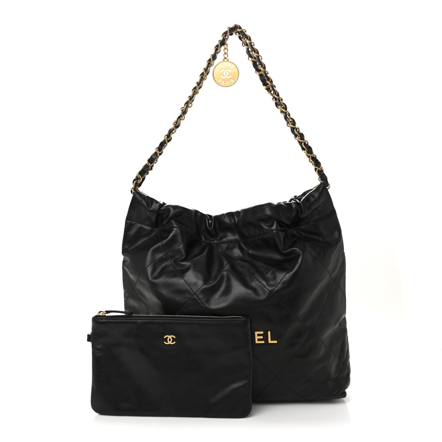 Shiny Calfskin Quilted Small Chanel 22 Black