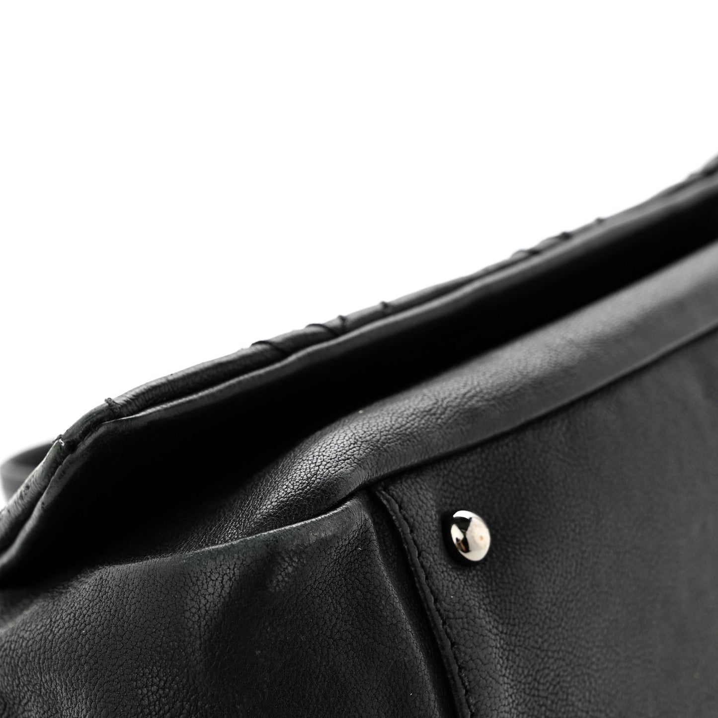 Calfskin Diamond Stitch Accordion Flap Black