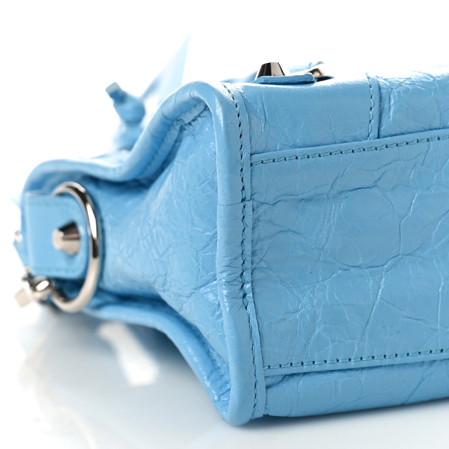 Agneau Classic Silver Hardware Mini City Logo Strap Baby Blue Black