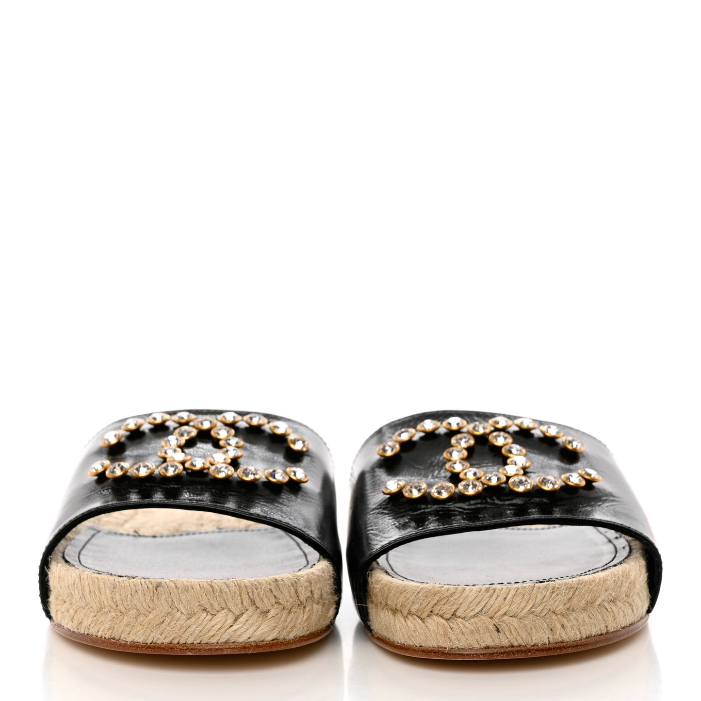 Patent Calfskin Crystal CC Espadrille Slip On Sandals 39 Black