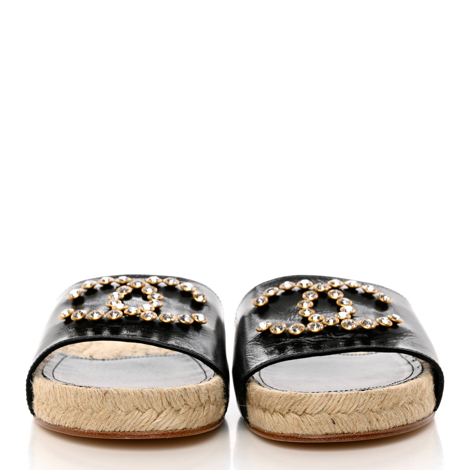 Chanel Patent Calfskin Crystal CC Espadrille Slip On Sandals 39 Black 2 of 11