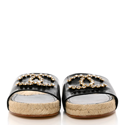 Chanel Patent Calfskin Crystal CC Espadrille Slip On Sandals 39 Black 2 of 11