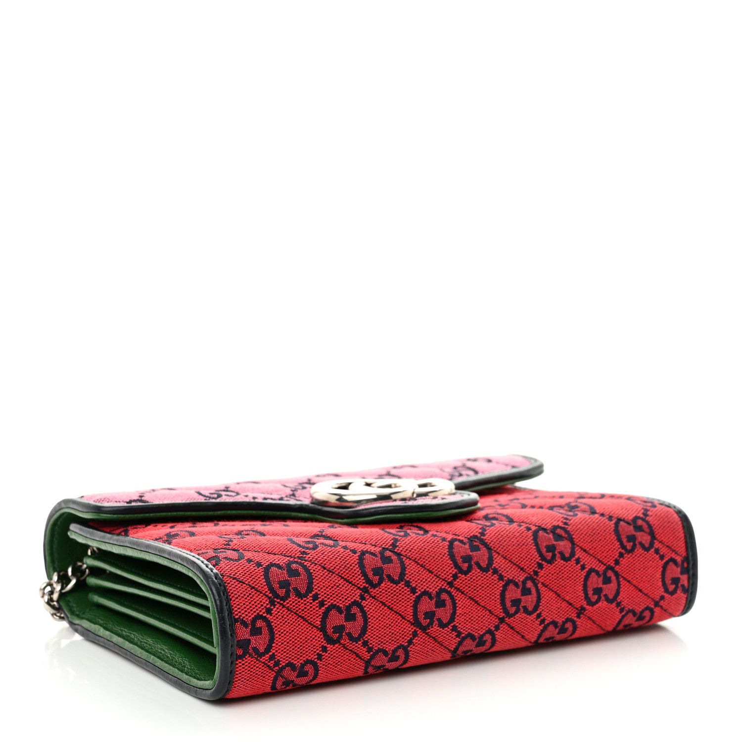 Gucci Monogram Multicolor Matelasse Diagonal GG Marmont Chain Wallet Red Blue Pink Green 4 of 10